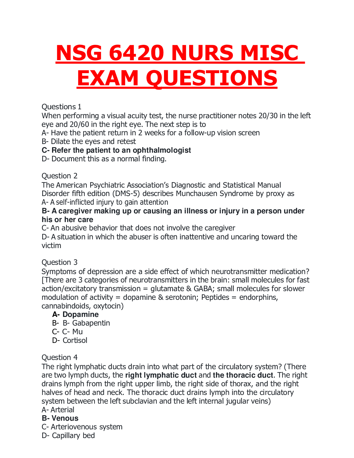 Preview of CHAMBERLAIN COLLEGE NURSING MISC 3P EXAM QUESTIONS AND ANSWERS,100% CORRECT AND VERIFIED A